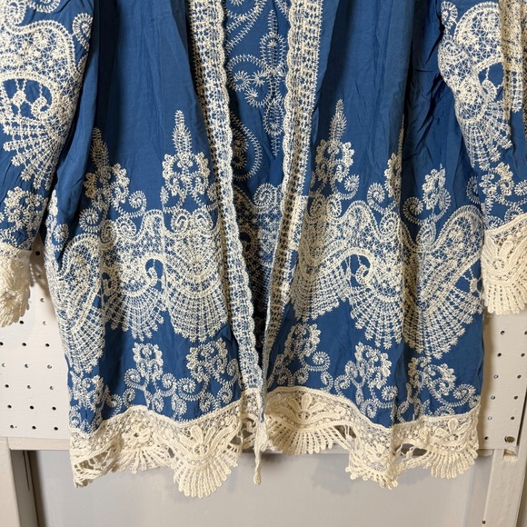 New York & Company Kimono Cardigan Women's XS Blue Rayon Open Front Crochet NWT - Picture 3 of 12